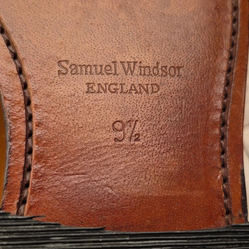 SAMUEL WINDSOR England Lace Up Cap Toe Tan Brown Leather Sz 9.5 Mens Dress Shoes